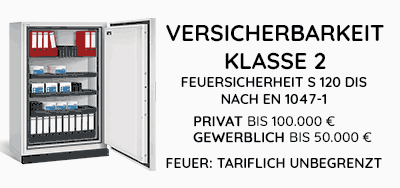 Datensicherungsschränke Serie SE - Klasse 2 nach EN 1143-1 - Feuersicherheit S 120 DIS nach EN 1047-1